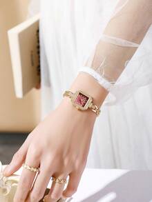 Women's Fashion Creative Multifunctional Compact Quartz Watch, Suitable For Daily Wear, Birthday Gift, Back To School, Thanksgiving, Romantic Occasions, Perfect Gift - Gold - View 5