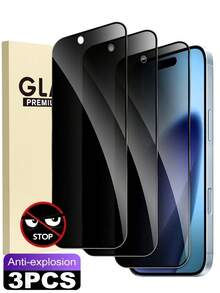3pcs Anti-Peep Full Coverage Anti-Glare Anti-Scratch Tempered Glass Screen Protector, Anti-Fingerprint, Compatible With IPhone 17 Pro Max 16 Plus 15 14 13 12 11 And Other Phone Models Explosion Proof Smooth Oil Repellent Layer Office/Subway Privacy Protection Anti Spy Protective Film - Grey - View 2