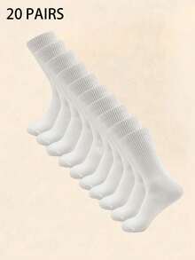 40只/20只/10只/2只装 男女通用白色中筒袜，休闲舒适透气，适合日常穿着，居家、旅行、户外活动皆宜，简约亲肤 - 白色 - 查看 10