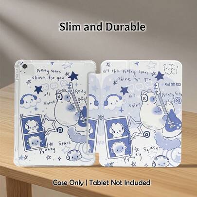 彩色彩绘平板电脑保护套，可爱动物和星星图案，带支架，适用于三星 A9/A9+/S9/S9FE/A11/A11+/S11/S10 FE/S10 FE+/S10 Lite 等热门机型，也兼容苹果 Air 5/6、荣耀、Matepad 等。可折叠防弯折，自动唤醒/睡眠，内置笔槽，三折支架——完美日常保护，节日送礼佳品。