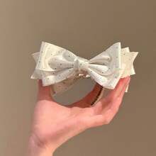 2个甜美波点蝴蝶结香蕉形发夹，高马尾固定竖夹，发髻夹 - 彩色 - 查看 7