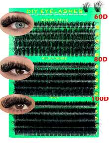 High Quality 295pcs D-Curl 10-18mm Mixed False Eyelashes, DIY Eyelash Extension, Soft & Fluffy 3D Natural Look Eyelash, Green Base Card, Easy DIY Lashes At Home, 8D 80D 100D 60D Natural Eyelash Extension Clusters - D - View 3