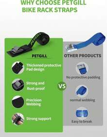 EBike Rack Straps, Suitable For All Bike Racks | 4 Pieces | Length 16 In | Width 0.8 Mm | 440 Lbs Load Capacity | Clamp Lock, Lashing Strap For Roof Rack, Kayak Lashing - ColorA - View 8