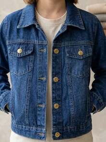 Girls' Denim Jacket With Pockets And Buttons - Autumn/Winter Fashion Kids - Medium Wash - View 3