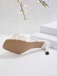 Delicate Strap Floral Decor Design Slim Heel High Heel Sandals, Elegant And Slimming,Flip Flops,Summer Sandals - White - View 7
