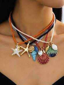 1件手工海星贝壳吊坠项链，海滩度假风饰品，饰有海洋生物吊坠和仿珍珠，适合春夏佩戴 - 項鍊 - 查看 1