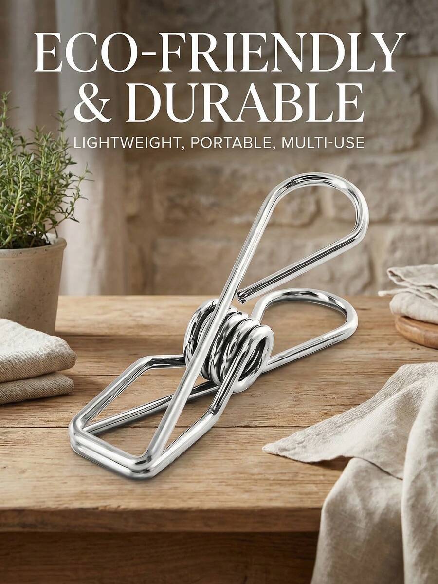 50pcs Stainless Steel Clothes Clips, Durable Clothespins, Multipurpose Metal Wire Clips, Suitable For Laundry, Home Kitchen, Outdoor Travel, Office - Silver - View 1