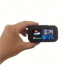 Backlit Weather Alarm Clock With Temperature & Humidity Display - Fahrenheit/Celsius Switchable, Battery Powered, Perfect Home Decor - Color Screen - View 11