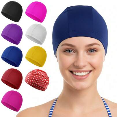 Mũ bơi vải thun bán sỉ số lượng lớn, chất liệu thoải mái, nhẹ, phù hợp cho nữ, nam, trẻ em, unisex, không thấm nước, phù hợp cho cả tóc dài và tóc ngắn.