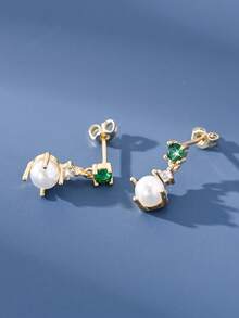 1对S925纯银珍珠锆石流苏耳环，通勤、约会、派对等场合皆宜。 - 珍珠1 - 查看 7