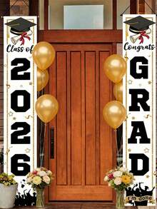 2pcs 2026 Graduation Door Banner, Congratulations Graduates Door Sign 30*180cm Polyester Metallic Gold Hanging Decoration For Indoor/Outdoor Wall, 2026 High School/University Graduation Party Supplies - 002 - View 3