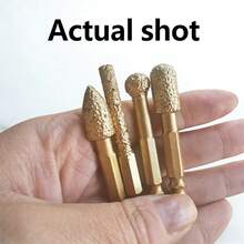 6件套六角形水钻锉刀头，碳化钨旋转锉刀，锋利，适用于研磨铸铁、不锈钢、陶瓷、石材，以及钻孔和抛光，兼容电钻和电链锯。 - 金色 - 查看 9