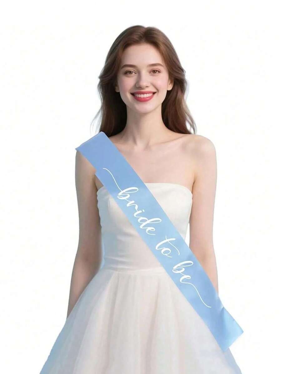 蓝色准新娘缎带，柔软缎面材质，适合单身派对、新娘送礼会、单身派对装饰、伴娘礼物、订婚庆祝用品，1条装 - 淺藍色 - 查看 1