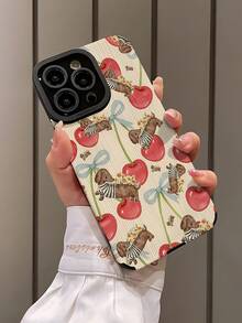 1个时尚樱桃条纹腊肠犬全印花经典防摔软皮质感手机壳，适合作为生日、节日礼物送给朋友、家人、情侣或自己，兼容 17/17 Air/17 Pro/17 Pro Max、16/16 Plus/16 Pro/16 Pro Max、15/15 Plus/15 Pro - 彩色 - 查看 3