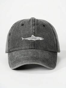 1pc Women's Embroidered Shark Washed Baseball Cap, Adjustable Outdoor Sun Protection Casual Hat For Spring/Autumn Travel Beach, Unisex Y2K Style Hat - A - 查看 17