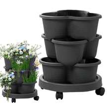 Chậu trồng cây dạng tháp bằng nhựa nhiều tầng, có thể xếp chồng lên nhau, dùng để trồng dâu tây, rau thơm, hoa và rau trong vườn nhà, có bánh xe di chuyển được. - B - Xem 3