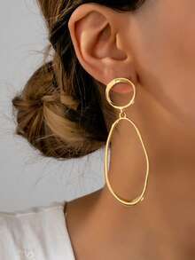 1对时尚简约几何耳环，适合搭配女士派对礼服和日常通勤服饰 - 金黃色 - 查看 1