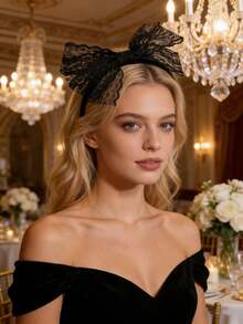 D EXCEED 1/3/4/6/8/12 Pieces Of 50s Lace Bow Hairpiece, Lady's Feather Net Silk Ribbon Kentucky Derby Hat Tea Party Halloween Gift, 80s Retro Party Outfit Accessories Lace Hairpiece - Lace Bow Headband - View 5