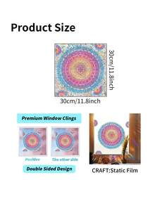 1 pieza Pegatina de ventana de PVC con estática de doble cara sin pegamento, decoración de ventana con patrón de mandala colorido, decoración del hogar para sala de estar, dormitorio, cocina, baño, pegatina de flor de ventana removible - 1PC - Ver 3