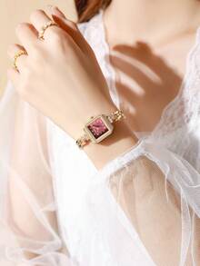 Women's Fashion Creative Multifunctional Compact Quartz Watch, Suitable For Daily Wear, Birthday Gift, Back To School, Thanksgiving, Romantic Occasions, Perfect Gift - Gold - View 4
