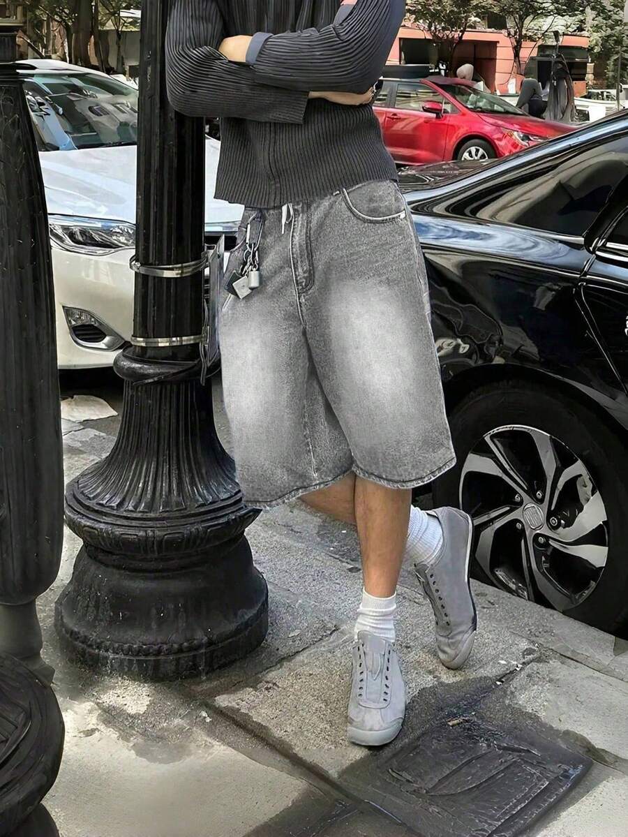 Pantalones cortos vaqueros anchos informales con bolsillos y estilo suelto retro para adolescentes