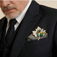 1pc Vintage Crystal Maple Leaf Brooch, Luxury High-End Lapel Pin Accessory For Women - MultiWarna - View 5