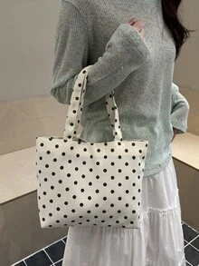 Minimalist Style Women's Cloth Tote Bag, Polka Dot Handbag, Casual Versatile Shoulder Bag - Multicolor - View 5