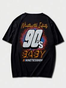 FRACTYR 男士夏季休闲街头服饰 | “90年代宝贝”赛车主题黑色印花T恤 | 必备复古街头风单品 | 圆领短袖上衣 - 黑色 - 查看 6