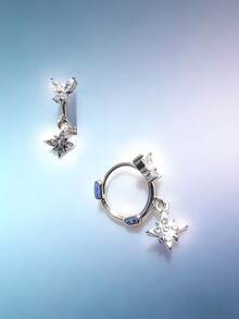 Zirconia Star-Shaped Ear Hoop Butterfly Female Niche Design High-End Elegant Ear Stud Earrings Accessories - Silver - View 3