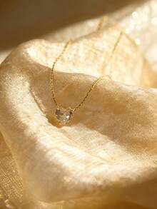 1 chiếc dây chuyền mặt dây chuyền pha lê 6 chấu độc đáo kiểu Âu & Mỹ, mặt dây chuyền hình trái tim đính kim cương đơn lấp lánh, dây chuyền ôm sát cổ bằng thép không gỉ, lý tưởng cho đeo hàng ngày và các dịp tiệc tùng. - yêu - Xem 2