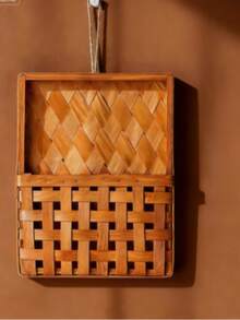 Handwoven Wooden Hanging Flower Basket, Rustic Style Handmade Wooden Wall Hanging Basket - Square Hanging Basket - View 6