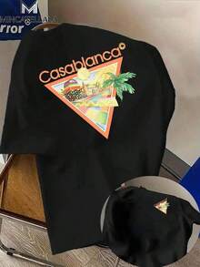 Camiseta de hombre con diseño de triángulo naranja de Tennis Club, ropa de invierno para hombre, cuello redondo, estilo casual, adecuada para salidas o vacaciones de fin de semana, unisex. - Negro - Ver 2