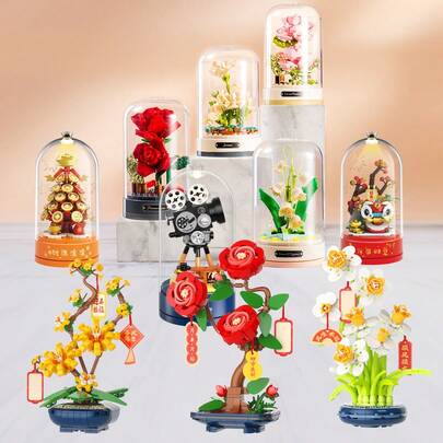 Bộ lắp ráp hoa thủy tiên hơn 300 mảnh, mô hình hoa hồng trong chậu, bộ đồ chơi lắp ráp bó hoa hồng, trang trí phòng khách, studio chụp ảnh, quà lưu niệm sưu tầm, quà tặng tự làm hình hoa vĩnh cửu cho phụ nữ, quà tặng ngày Valentine, quà sinh nhật, quà Giáng sinh.