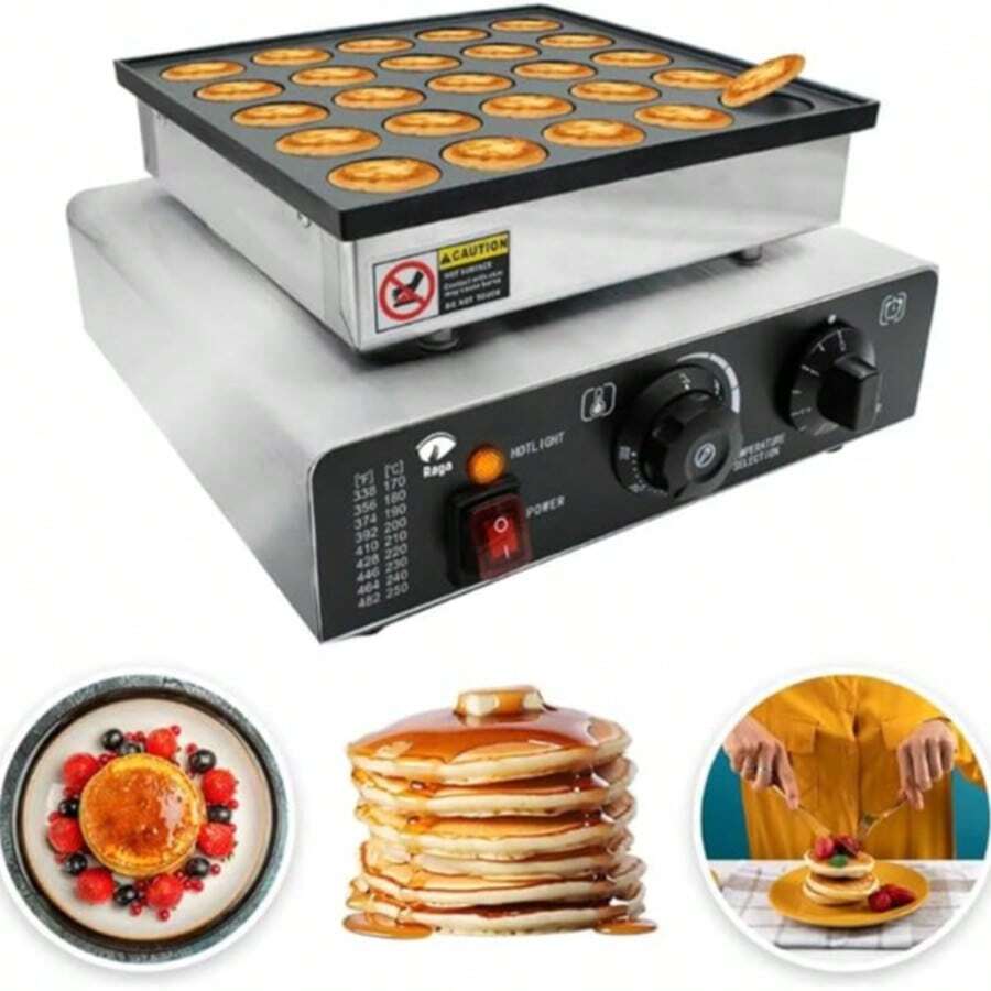Máquina Industrial para Mini Hotcakes con Capacidad de 25 Unidades, Color Plateado, Control de Temperatura Ajustable, Superficie Antiadherente, Ideal para Negocios, Eventos o Uso Profesional - Tipo de Enchufe A USA (110-127V) - Ver 1