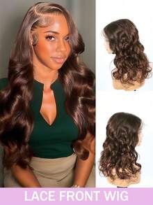 13x4 Wavy Human Hair Lace Front Wig, Chocolate Brown Color, With Baby Hair, 150% Density, #4 Brown Dyed, Transparent Lace Front Wig For Women - S4 - View 3