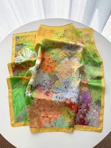 1条手帕 素色 女士颈巾 小披肩 围巾 头巾 方形发带 头巾 - 黃色 - 查看 2