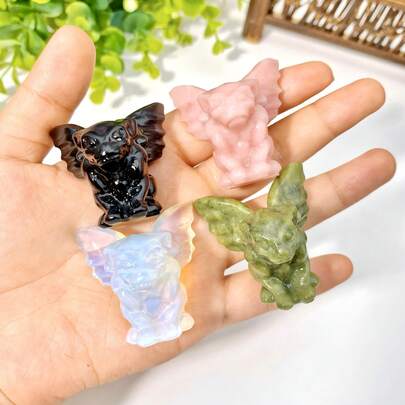 1 pieza Decoración tallada de gárgola de alta calidad, piedra cristal natural en bruto, regalo de cumpleaños, decoración de escena.