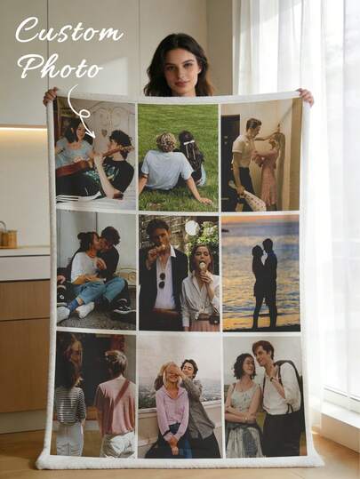 1pc Custom Photo Blanket, Customized Flannel Blanket With Photos And Text, Bedding Blanket, Custom Blanket For Bed, Custom Pictures Blanket, Personalized Photos Blanket For Family Birthday Gift For Friends Boyfriend, Girlfriend, Friends Sofa, Bed, Car, Tea Room, Bedroom, Living Room, Bathroom, Dining Room, For Office, Durable, Breathable, Lightweight, Washable, Funny, Cute, Love, Soft, Comfortable, Elegant, Simple, Custom, Personalized, Unique, Ideal Gifts For Him,Season Picks,Fall Decor ,For Family