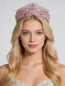 1pc Elegant Crystal Crown Bridal Wedding Hair Accessory, Women's Party Prom Headpiece - Multicolor - View 2