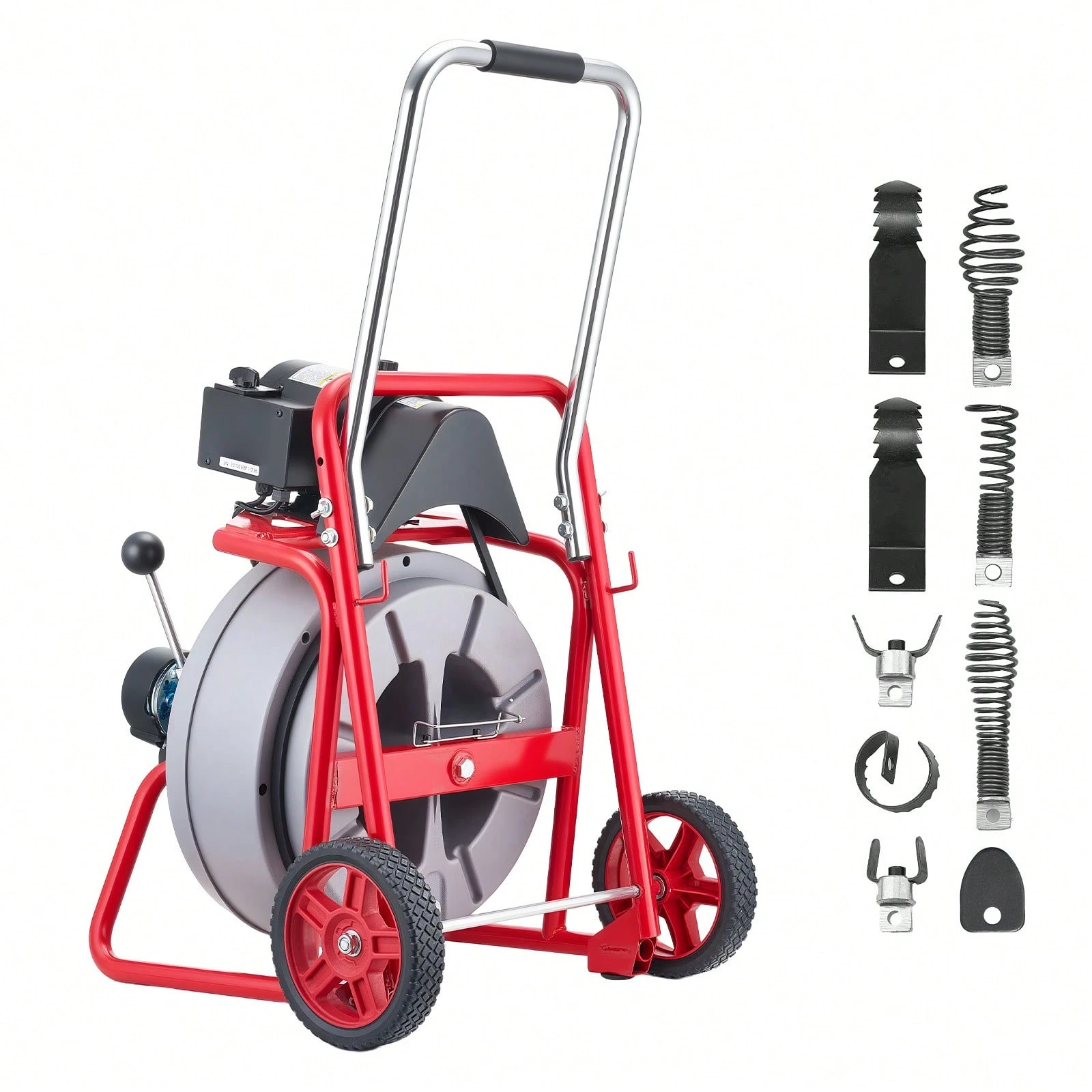 Drain Cleaner Machine 75 FT X 1/2 Inch, Auto Feed Sewer Snake Drain Auger On Wheels, Portable Drain Cleaning Machine With 8 Cutters & Air-Activated Foot Switch For 2" To 6" Pipes - 75 FT X 1/2 Inch - View 8