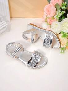 1 đôi sandal La Mã lấp lánh màu vàng cho bé gái, kiểu dáng công chúa sang trọng cho mùa hè. - Bạc - Xem 3