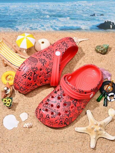 1 Paar Mädchen Bequeme & Modische Lässige Süße Leuchtend Rote Atmungsaktive Sandalen Mit Schmetterling & Bär Aufdruck, Rutschfester Zehenbereich, Geeignet Für Frühling/Sommer