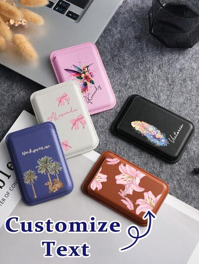 Ayotu Soporte magnético personalizado para tarjetas de teléfono con nombre y gráficos personalizados. Soporte magnético de billetera mini personalizado, simple y elegante, que sostiene hasta 3 tarjetas. Billetera magnética de cuero con monedero. Adecuado para iPhone 12/13/14/15 y todos los teléfonos magnéticos. Ideal como regalo de Navidad o Año Nuevo para damas de honor, madres, amigas, hermanas, o como regalo para padres, amigos, colegas.