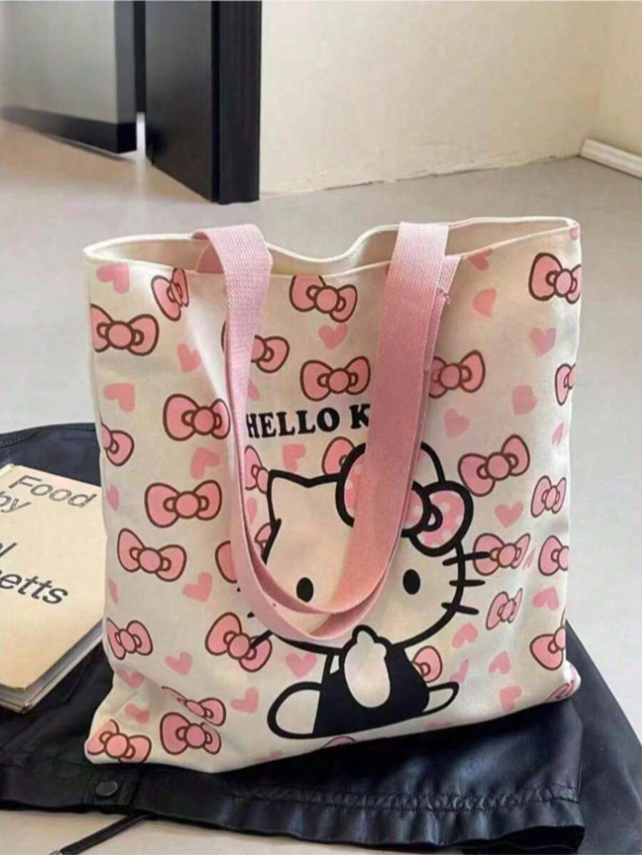 Sanrio Hello Kitty Canvas Lunch School Duffle Tote Bags For Women, Cute Pink Hello Kitty Party Favors Laptop Pouch Makeup Bag For Girls For School, Suitable For Commuting, School, And Shopping, Convenient For Outdoor, Perfect Gift For Friends Teachers, And Ideal For Birthday, Vacations And Holidays - KT - View 1