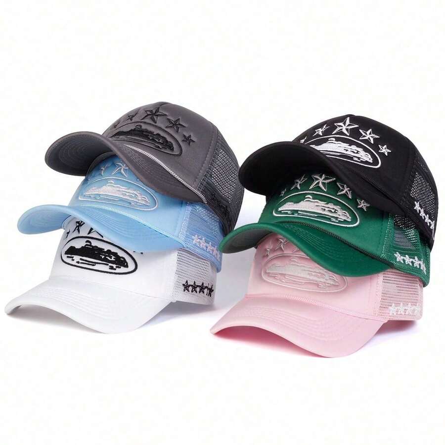 1pc Hats For Women. Women Five-Pointed Star Embroidery Truck Driver Hat, Fashionable Baseball Cap With Mesh, Sun Protection Casual Outdoor Hat For Spring Autumn Traveling, Beach Holiday Halloween - D - Xem 1