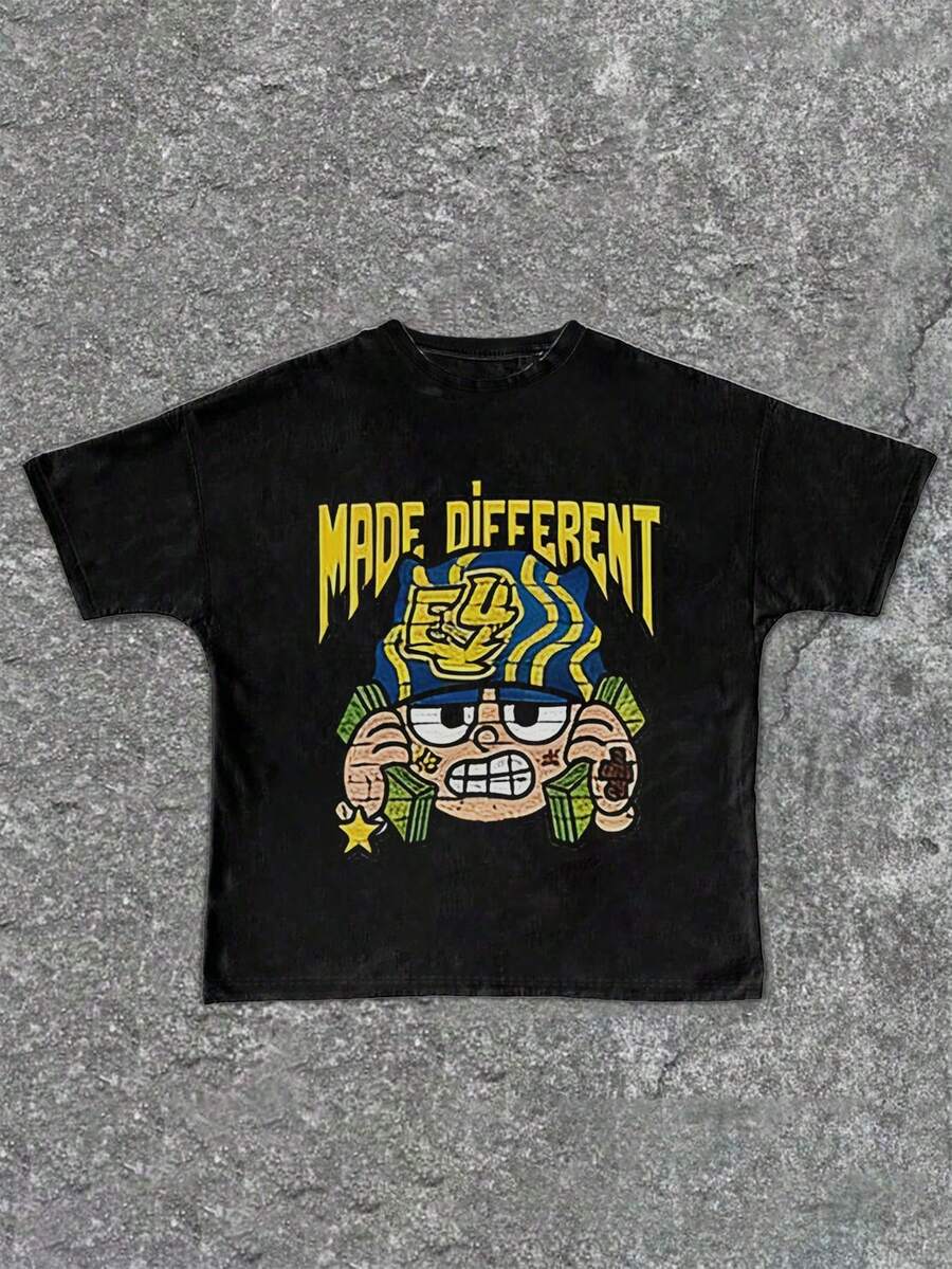 Tween Boy Cotten Clothes,Y2K-Inspired Letter Print T-Shirt - Casual Crew Neck, Short Sleeve, Machine Washable - Perfect For Spring/Summer/Fall,Fashion, Streetwear, Unisex, Men, Women - màu đen - Xem 1