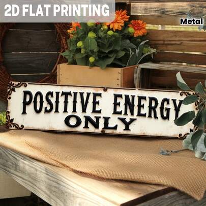 1pc "Positive Energy" Vintage Farmhouse Style Black Metal Wall Decor Sign, Rustic Iron Plaque For Home Office Entrance, Motivational Wall Art, Size: 3.93 X 15.74 Inches, 2D Flat