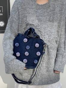 New Autumn Large Capacity Denim Bucket Bag, Niche Design Tote Bag, Versatile Shoulder & Handbag - Multicolor - View 7