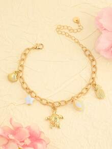 1pc Beach Vacation Style Cute Sea Turtle, Star, Shell, Pineapple Pendant Bracelet - Gold - View 4