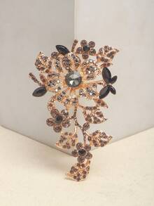 1 pieza Broche floral exagerado y de moda con rhinestones - Negro - Ver 4